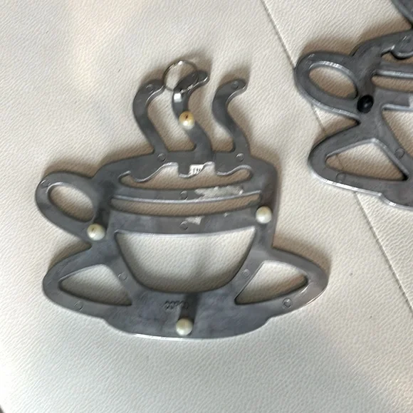 Vintage- Copco Silver Steaming Coffee Cup Trivets/Wall Hanging- Set of 2
